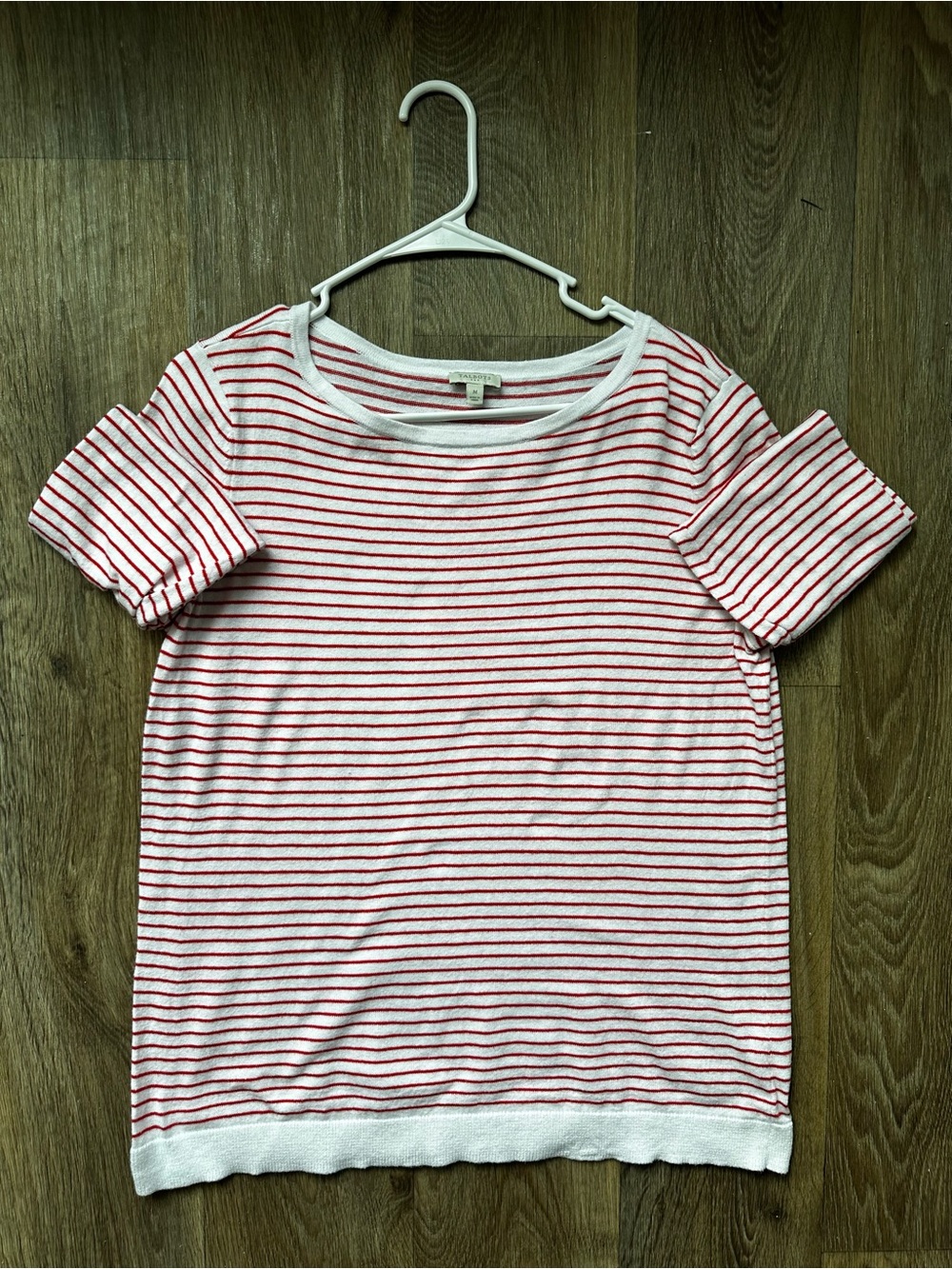 Talbots Red White Striped 3/4 Sleeve Crew Neck Knit Top Tee Size Medium M